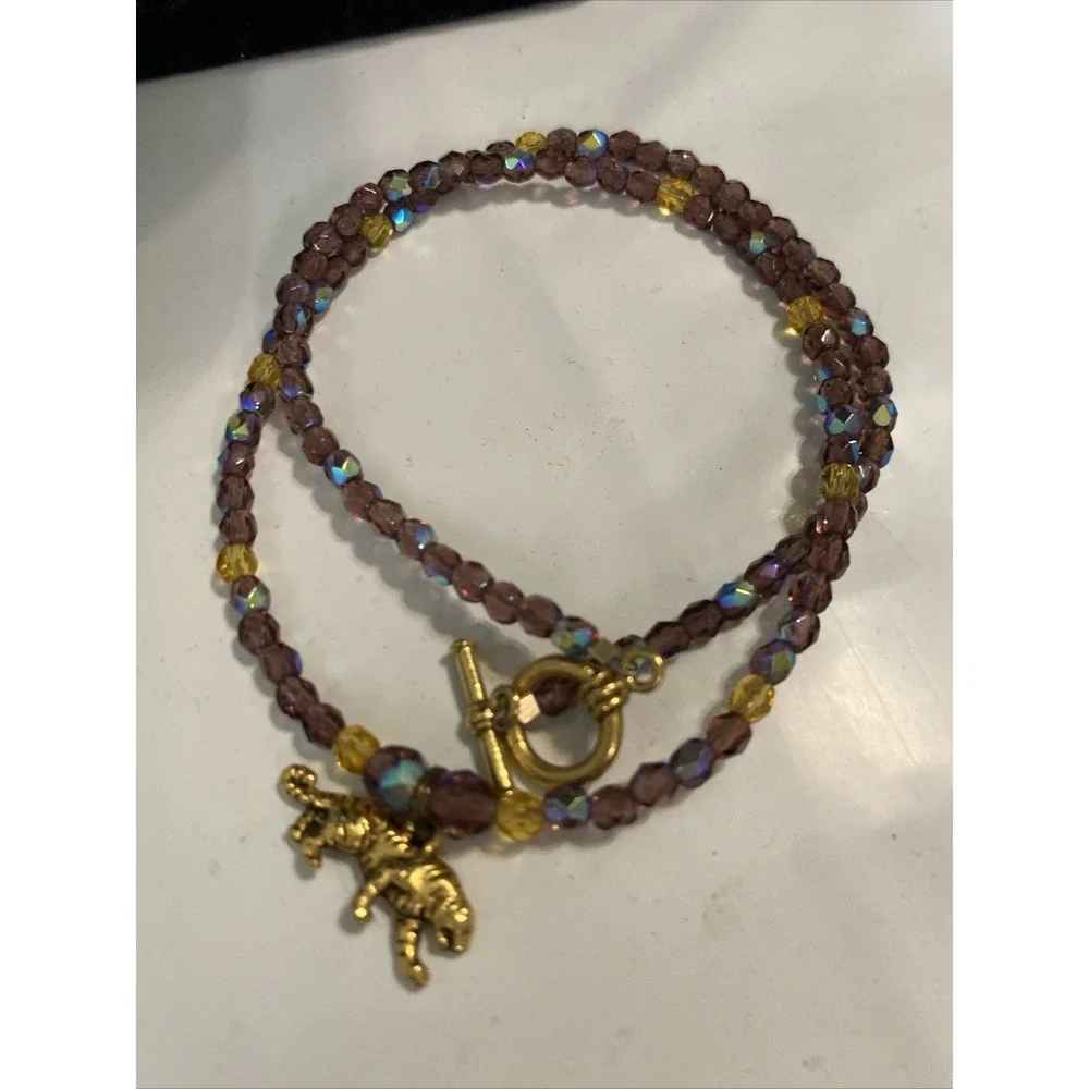 Gold tone Purple Lavender beaded necklace earring set 24